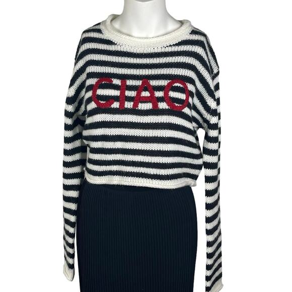 Dixie Sweaters - Dixie Sweater Women's Small Striped CIAO Graphic Cropped Made in Italy